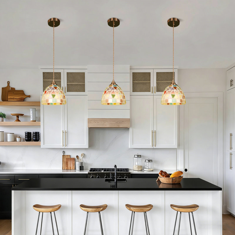 Colorful Mosaic Glass Single Pendant Light With Adjustable Cord, E26