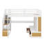 Lit mezzanine double avec bureau, tablettes et tiroirs-584262628