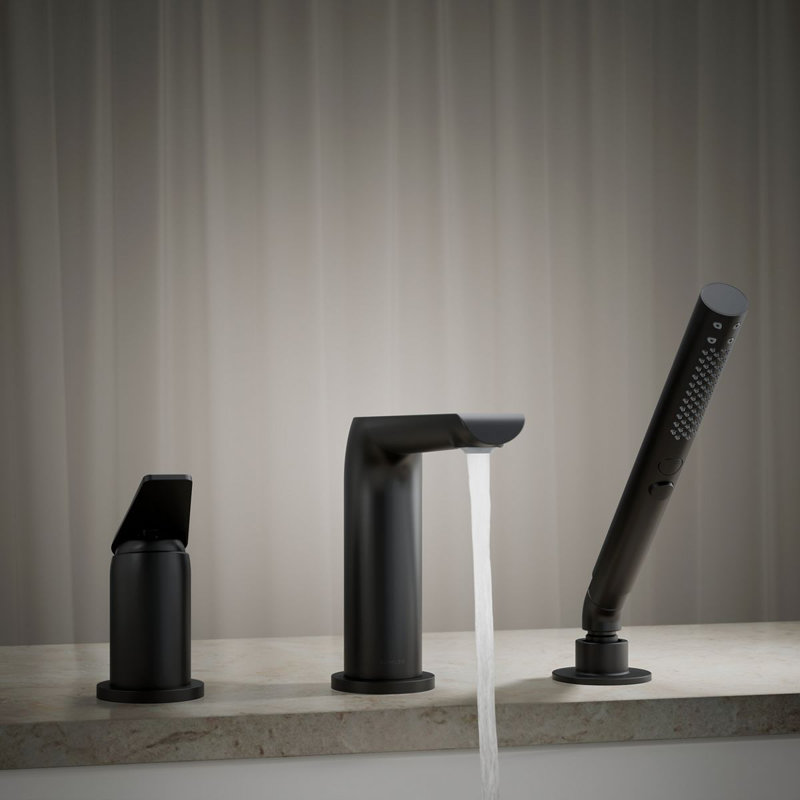 Avid Deck-Mount Bath Faucet With Handshower, Matte Black