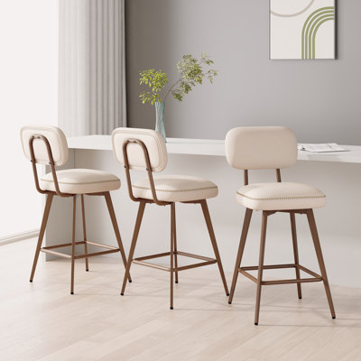 Upholstered Swivel Bar Stools with Metal Frame