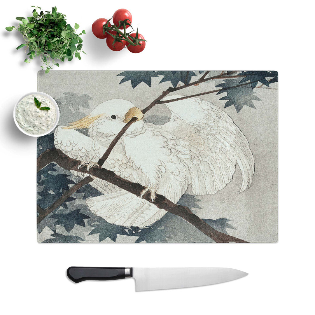 Tempered Glass Yellow Crested Cockatoo in a Tree by Ohara Koson Chopping Board