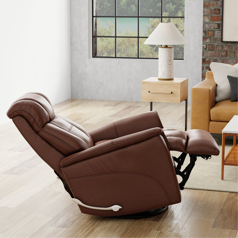 Fauteuil inclinable et pivotant avec appui-tête et repose-pieds réglables manuellement en pacane d'Oslo, Marron foncé