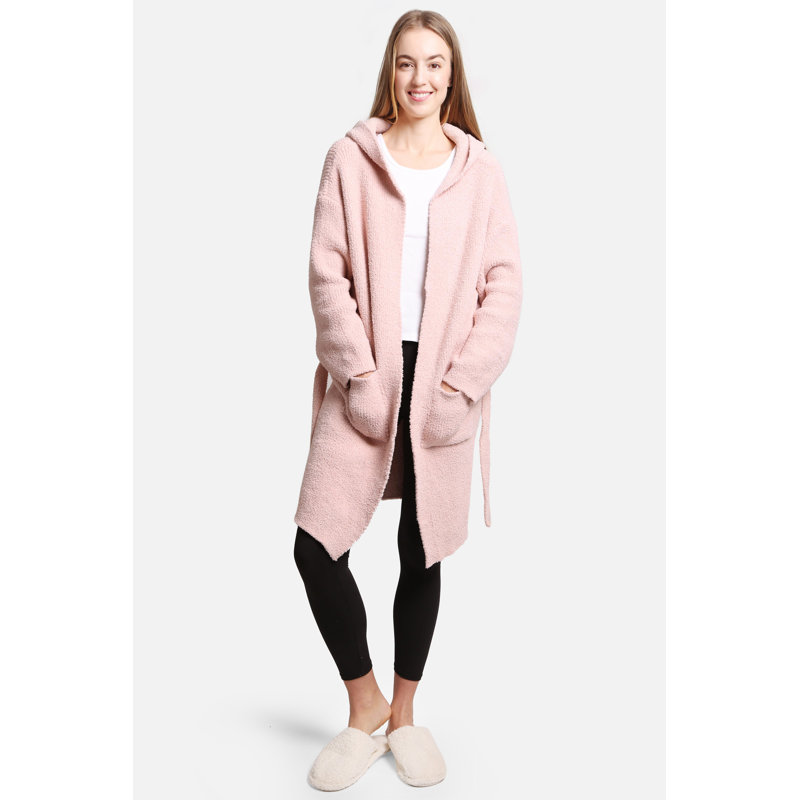 Peignoir de couleur unie de luxe à capuchon doux avec poches à l'avant - Rose, Rose