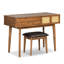 Coiffeuse en bois brun avec miroir rabattable et tabouret, trois tiroirs pour un miroir de coin de maquillage délicat, un tabouret et une configuration exquise