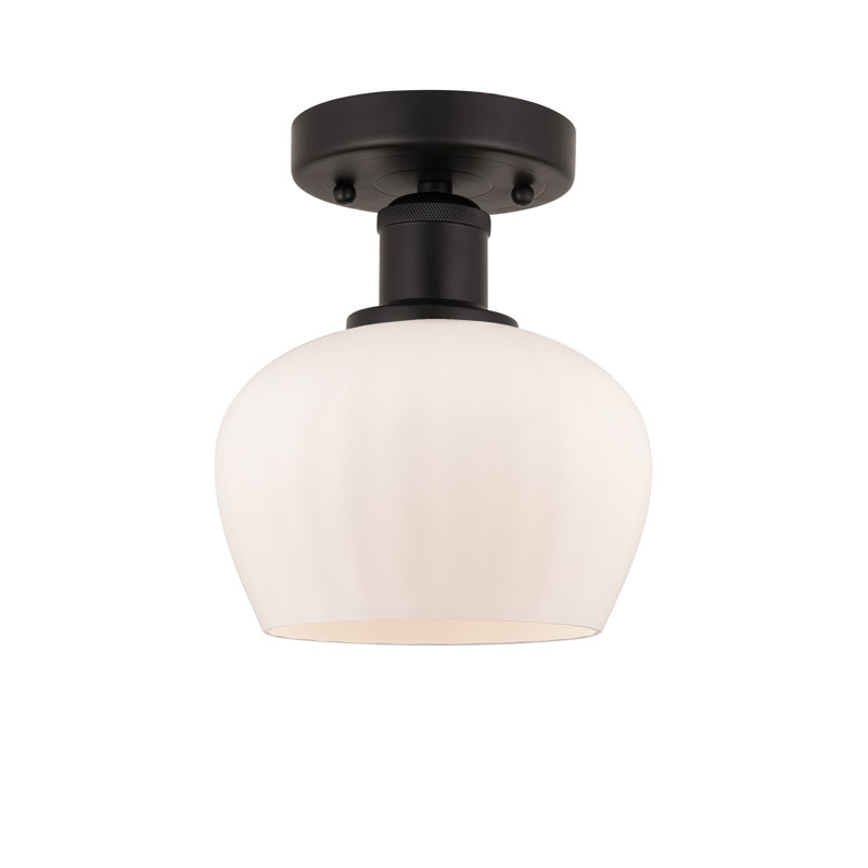 Plafonnier semi-encastré Noille Glass, Blanc mat, Bronze huilé, H 8,25 po x l 6,5 po x P 6,5 po