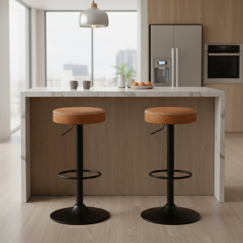 Adjustable Height Counter Stool with Metal Frame, Brown