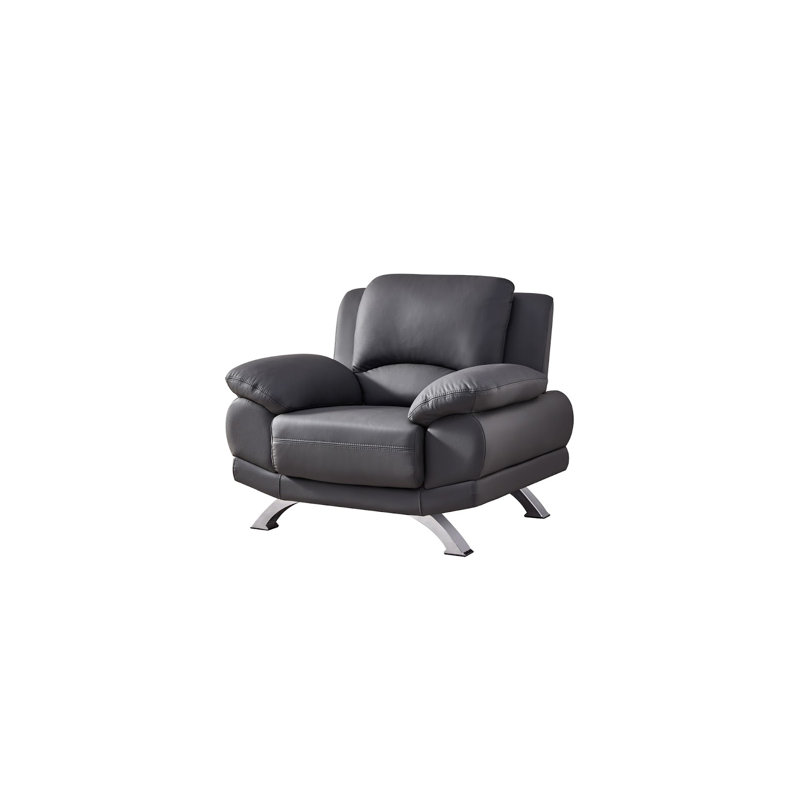 Upholstered Armchair, Gray Genuine Leather