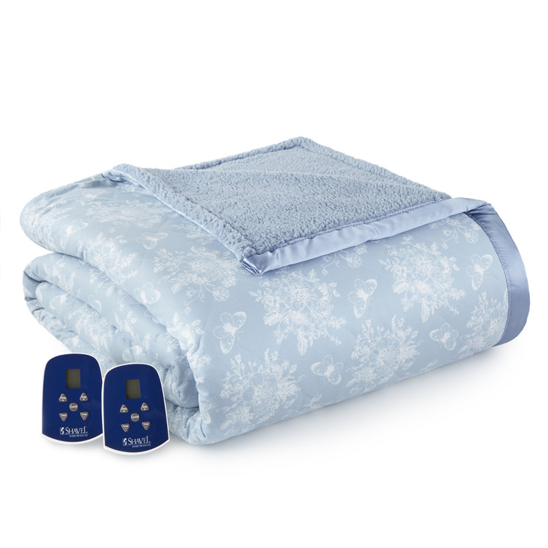 Couverture électrique en sherpa Micro Flannel®, Très grand, Toile Wedgewood