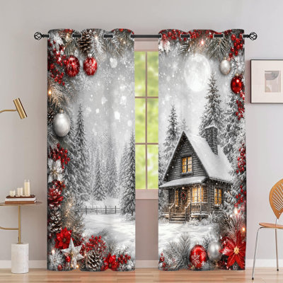 2 pièces rideaux occultants avec œillets de Noël, rideaux occultants en tissu imprimé paysage de forêt enneigé, pare-soleil à isolation thermique, réduction du bruit et protection de la vie privée, obscurcissement de la pièce pour la maison de vacances