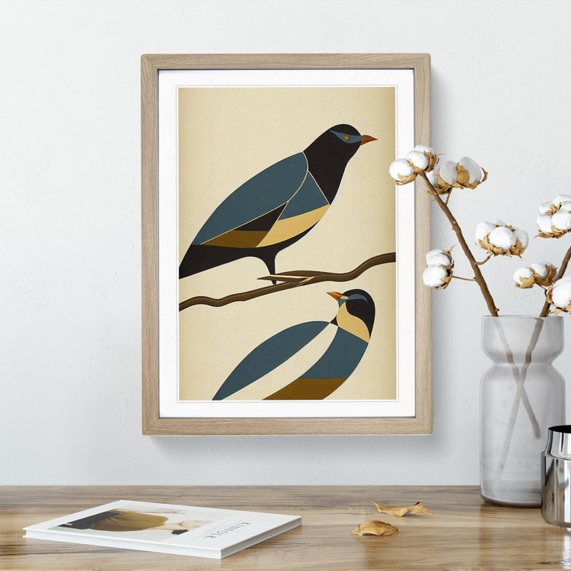 Pair Of Birds No.2 Abstract - Single Picture Frame Print, 46cm H x 34cm W x 2cm D, Oak Framed