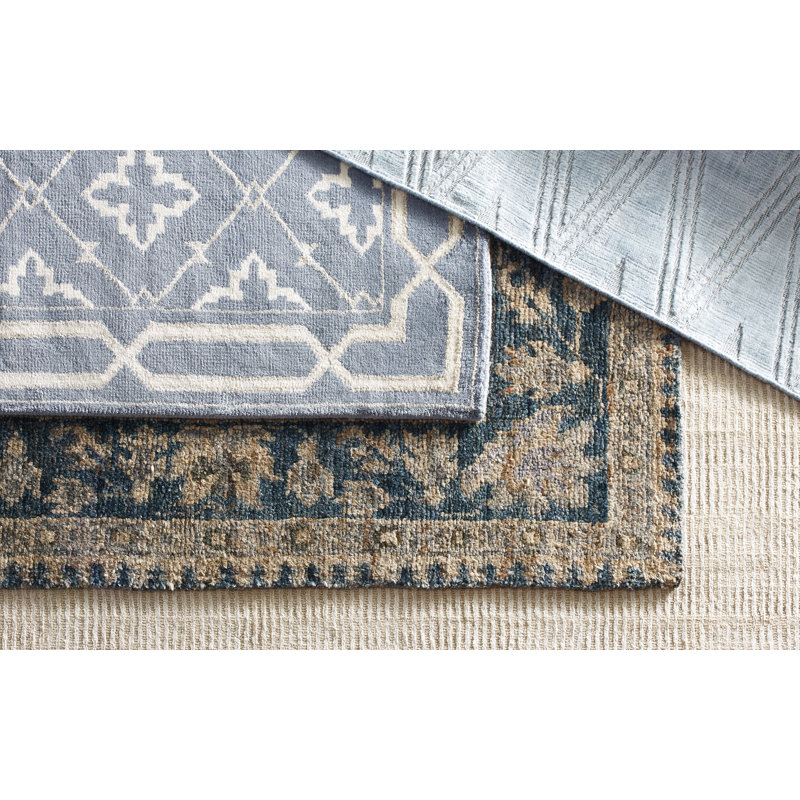Tapis en viscose / laine noué à la main à rayures Cut Cut, Rectangle 7 pi 6 po x 9 pi 6 po