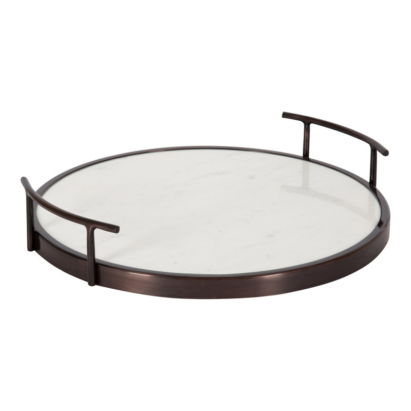 Coss Marble Tray, White Marble/Bronze