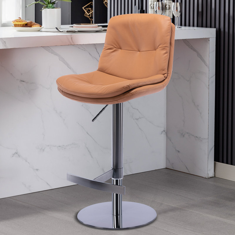 Adjustable Height Swivel Bar Stool with Titanium Steel Frame and Napa Leather Style Eco-Friendly Double Layer Seat Cushion