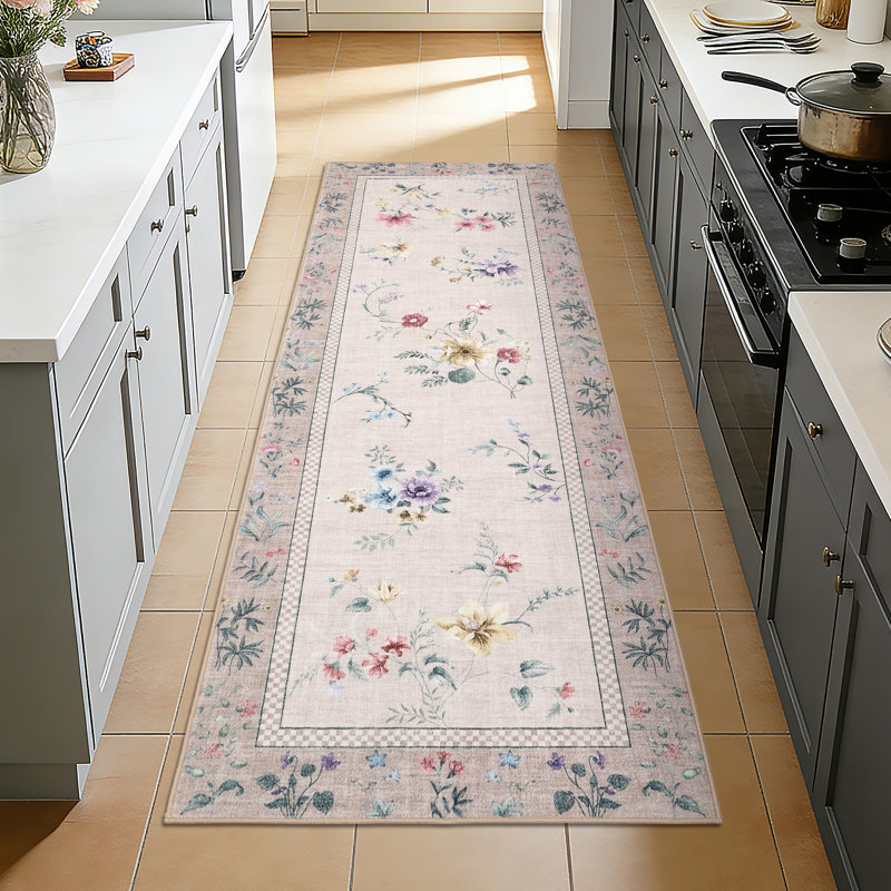Washable Area Rugs for Living Room Modern Floral Bedroom Rugs for Dining Room OfficeContemporary Home Decor Rug, Beige