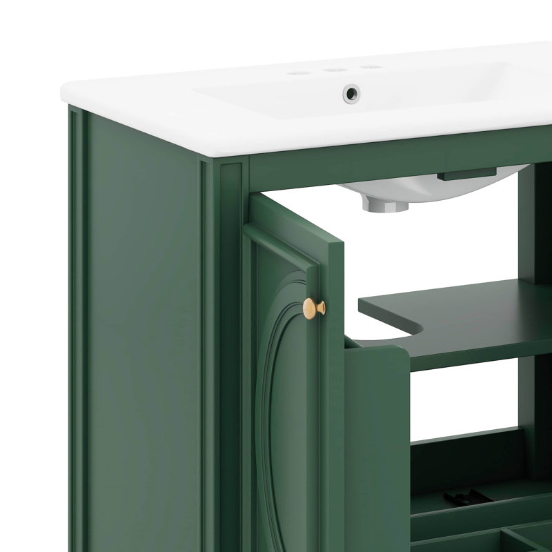 Meuble-lavabo 30 po avec lavabo en céramique, tablettes réglables, armoire de rangement avec organisateur de porte à 2 niveaux, 1 tiroir