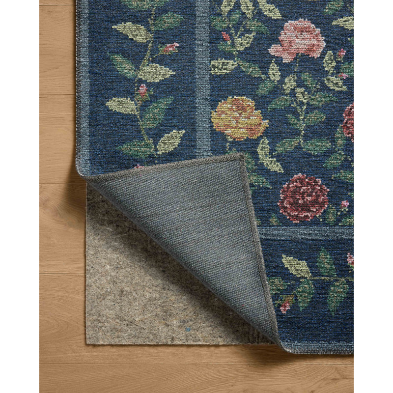 Rifle Paper Co. x Loloi Wildwood Navy Area Rug, Runner 2'6" x 7'6", Navy