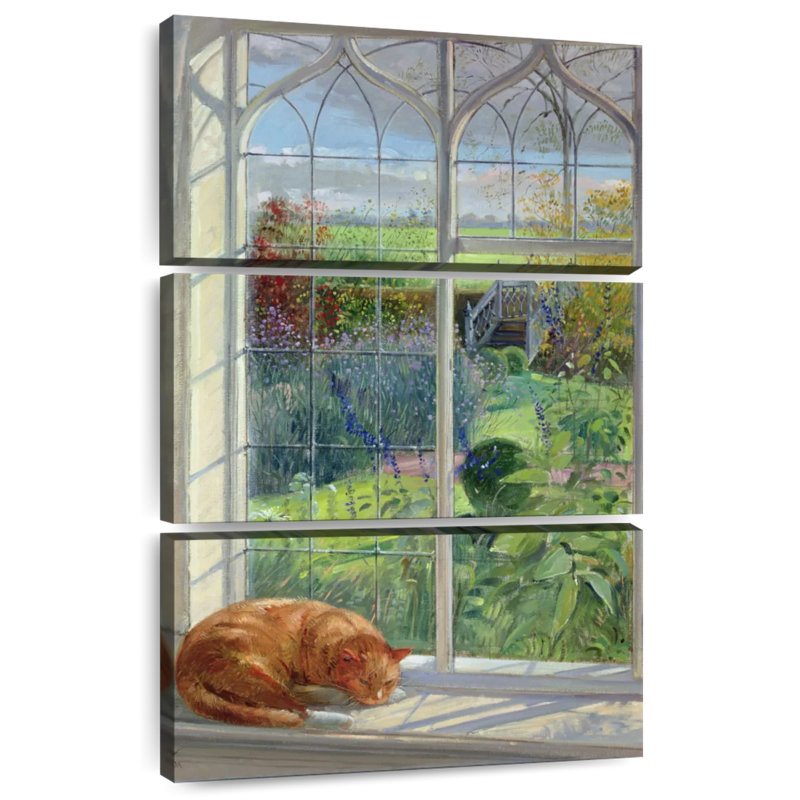 Lilie dormant chat et pont chinois, H 32 po x l 20 po