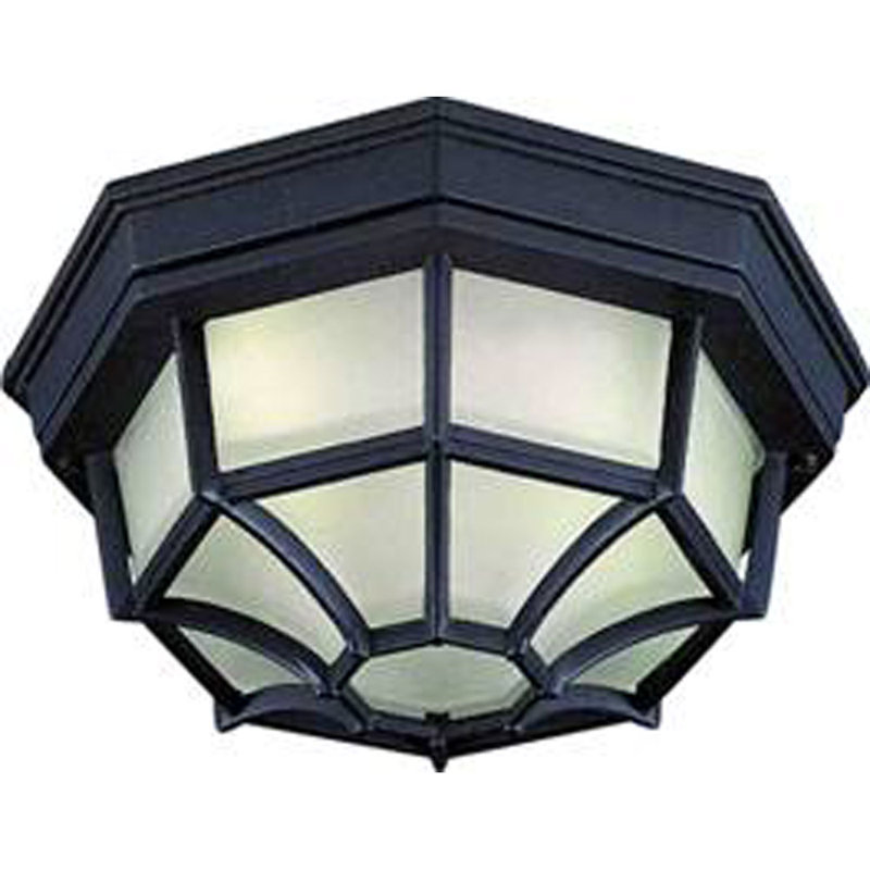 Black and Frosted Glass Outdoor Flush Mount Light