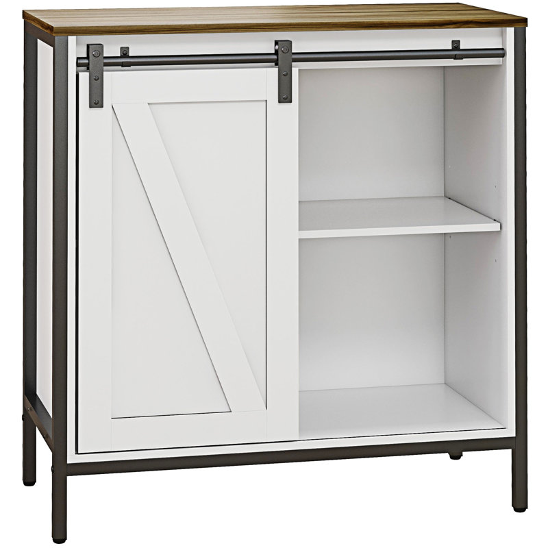 Buffet avec porte de grange coulissante et tablette réglable