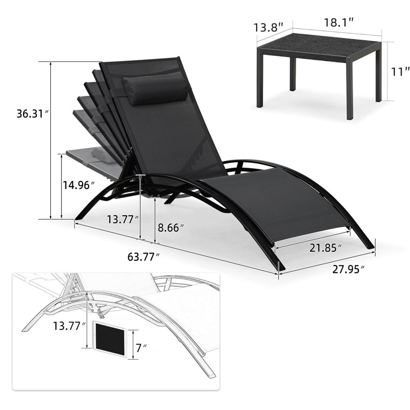 Altouise Outdoor Chaise Lounge Set with Table, Black