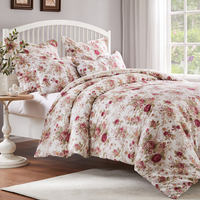 Antique Rose Ivory Cotton Twin Duvet Cover Set