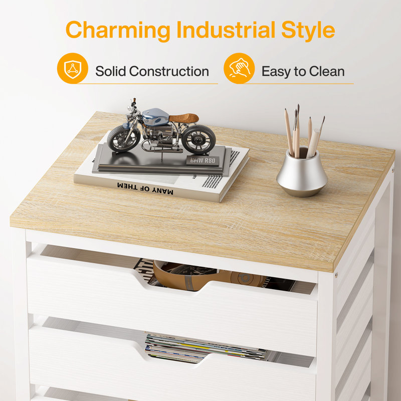 Classeur en bois 5 tiroirs, Natural/White