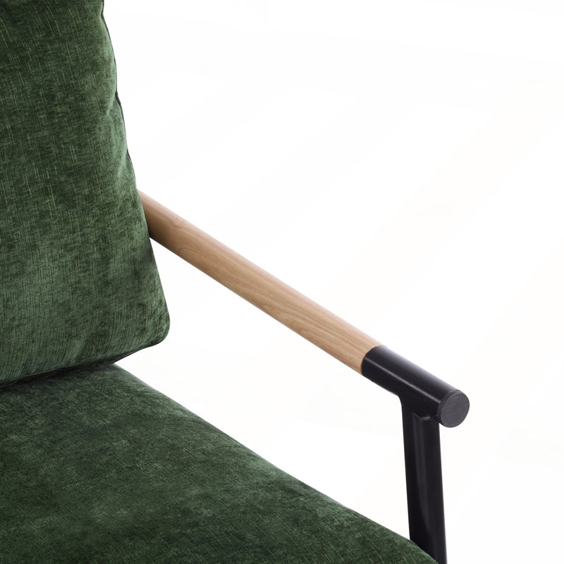 27.56" Modern Accent Chair With Plush Cushions, Minimalist Metal Frame, And Wooden Armrest Design – Perfect For Cozy Living Room, Bedroom, Or Office Seating