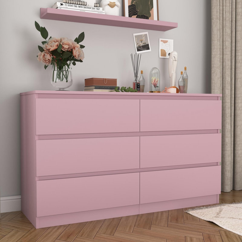 Commode double 6 tiroirs Modern, Rose
