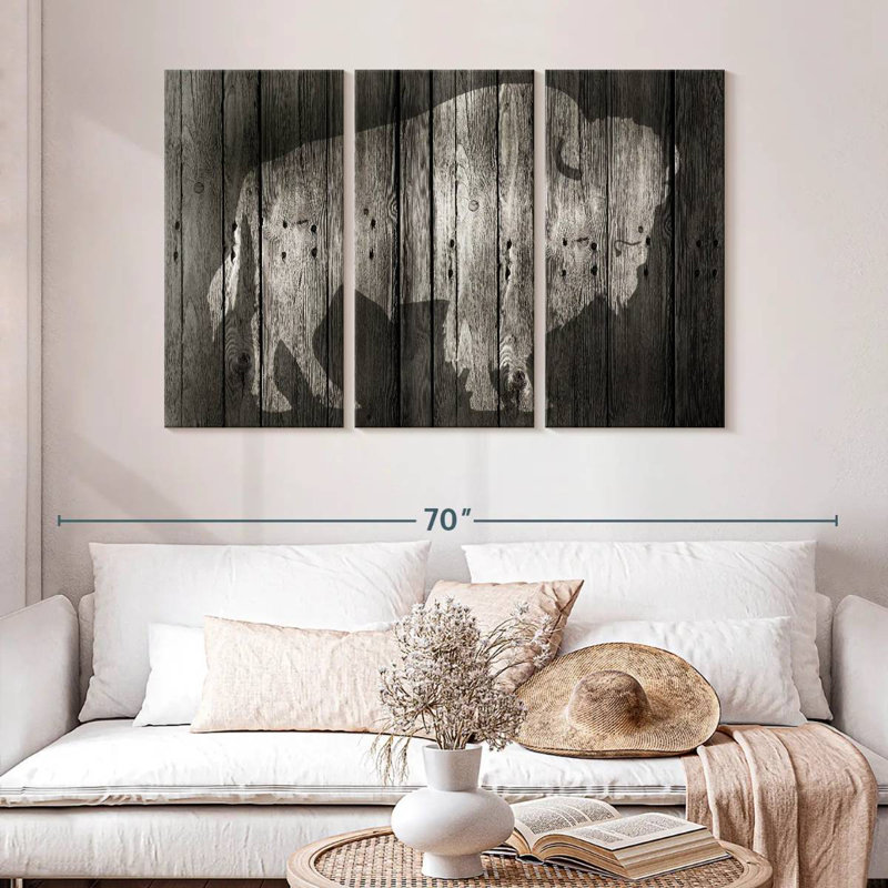 Brampt Bison On Wood, 32" H x 50" W