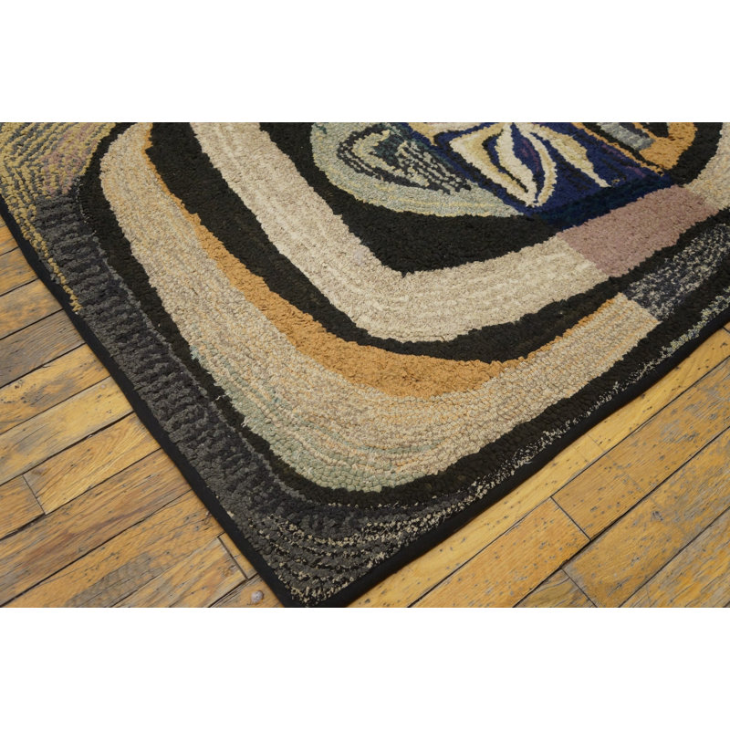 Small Artistic Antique American Folk Art Hooked Textile Art Rug