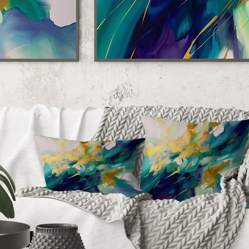 Coussin décoratif imprimé or et turquoise ordre complexe II