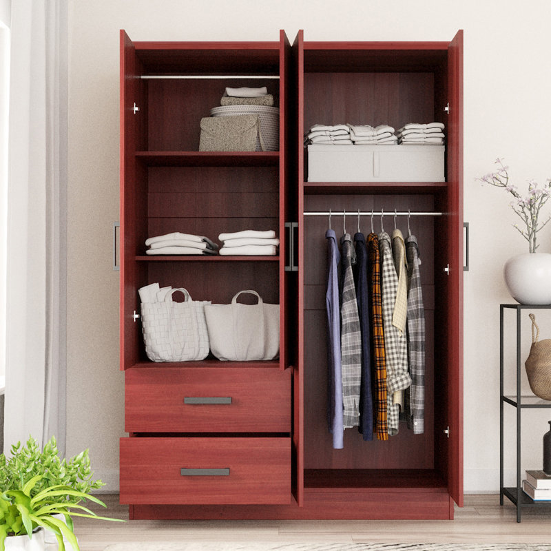 Apollonios 4 Doors Wardrobe With 2 Drawers and Shelves, Mahogany