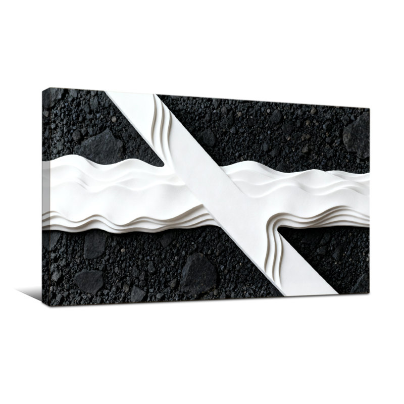 Motif de vagues tendance en noir et blanc, H 16 po x l 32 po
