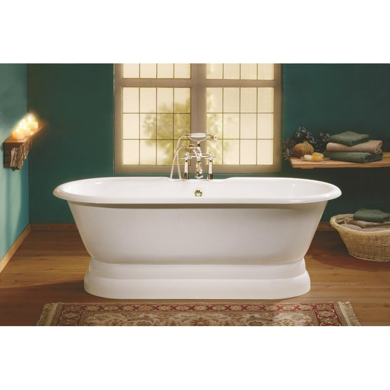 Regal 68'' L Soaking Bathtub, White Interior with White Exterior, Cast Iron Pedestal Base