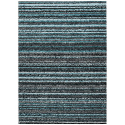 Tapis intérieur / extérieur rayé bleu sarcelle et gris 5 pi x 8 pi HomeRoots