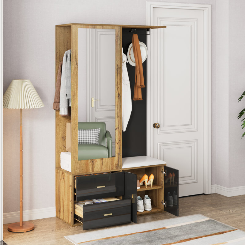 100 cm W Hall Tree with Storage Bench and Shoe Storage, Black