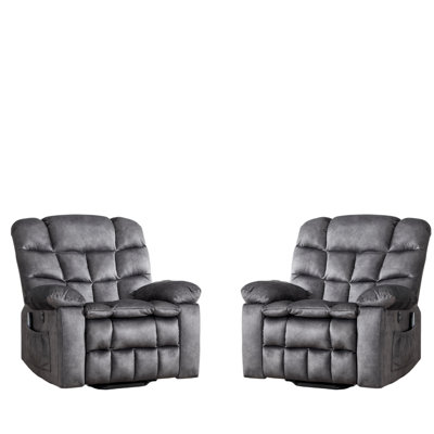 Fauteuil inclinable massant et chauffant de 38,58 po de largeur avec port USB Type-C, deux porte-gobelets cachés et une poche latérale - revêtement en microfibre (ensemble de 2)