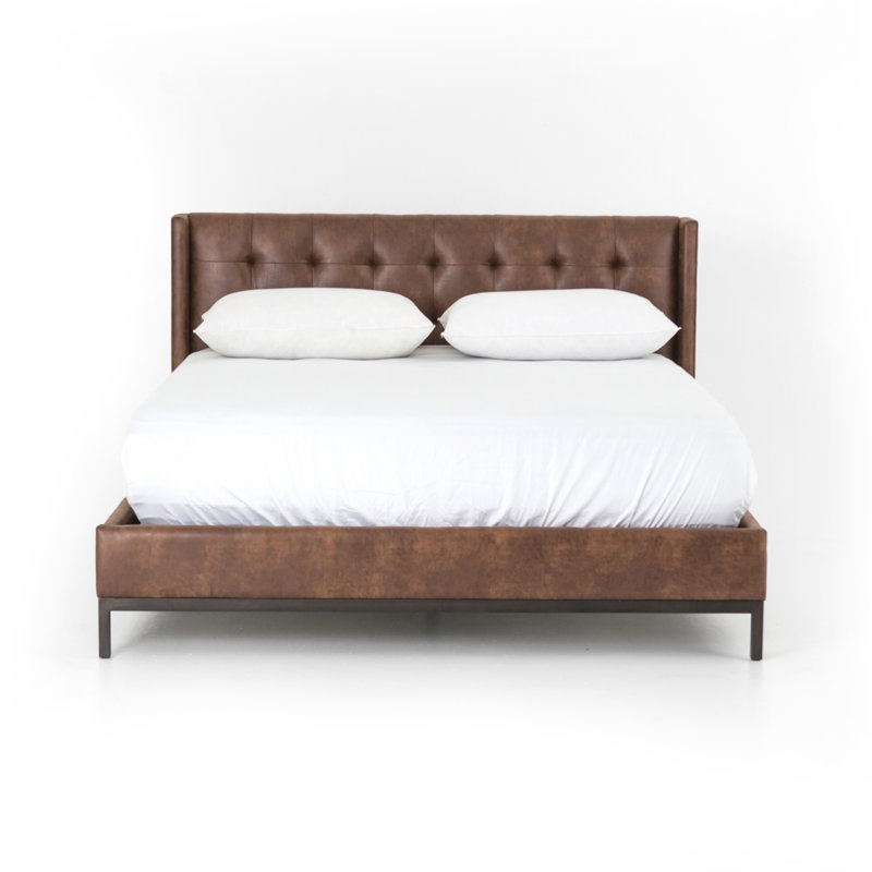 Upholstered Wingback Bed, Tobacco, Queen