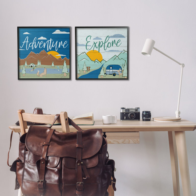 «Adventure Explore Camping 2», ensemble de giclées par Hugo Edwins, Giclée encadrée noir minuit, H 17 po x l 17 po