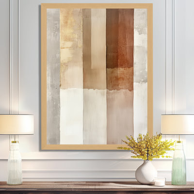 Art mural beige rayé, toile minimaliste brune, motif brun minimal en stipres beiges