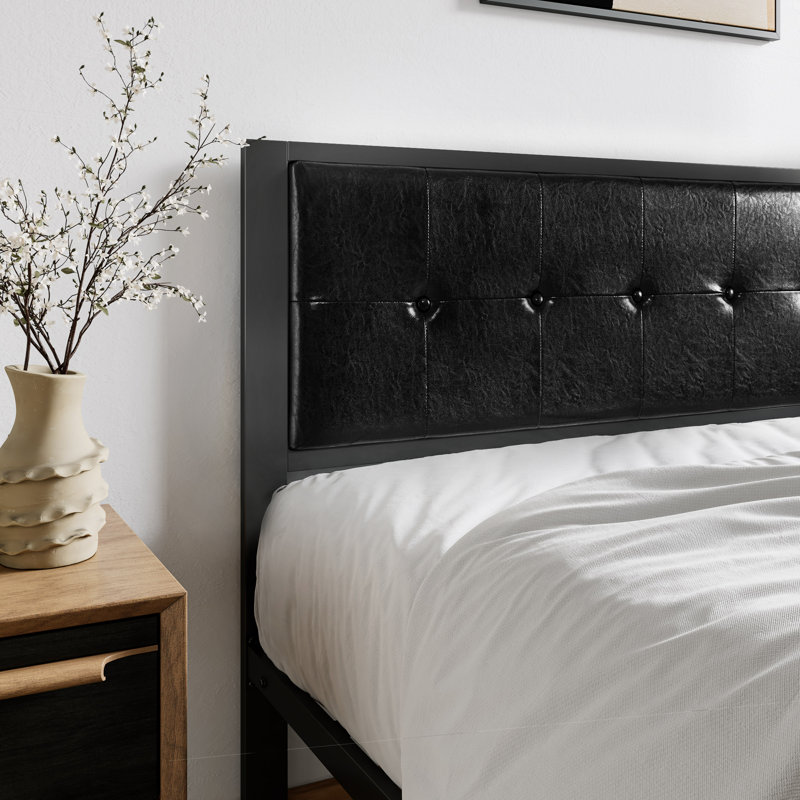Naiomy Upholstered Metal Platform Bed, Queen, Black
