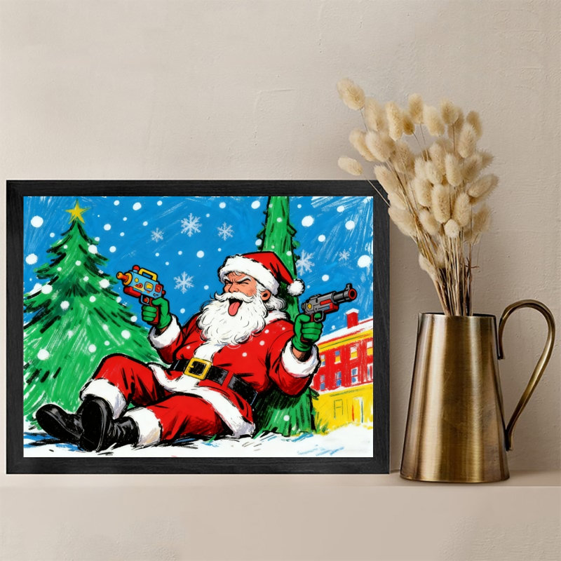 «Black Santa Vintage», art mural encadré noir, H 9 po x l 11 po