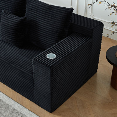 Deep Seat Corduroy Modular Cloud Couch With Cup Holders, No Assembly Required