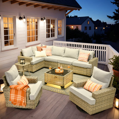 Ensemble de canapé d'extérieur 9 pièces avec table basse, coussin profond et coussin épais