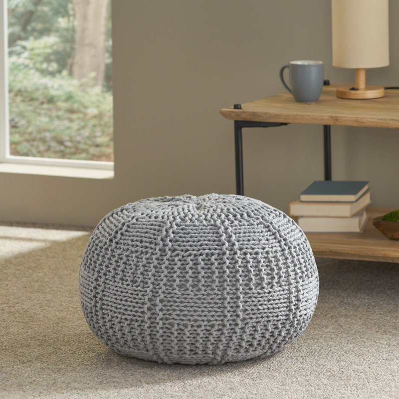Durston Upholstered Pouf, Gray 100% Cotton