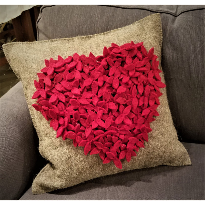 Coussin en laine feutrée à la main , Rouge / Mauve, Housse de coussin seulement - sans coussin