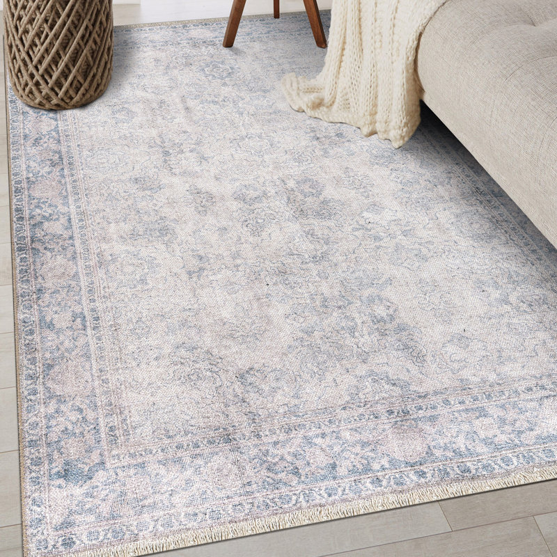 Tapis bleu lavable à la machine Kromer, Rectangle 3 pi 3 po x 5 pi