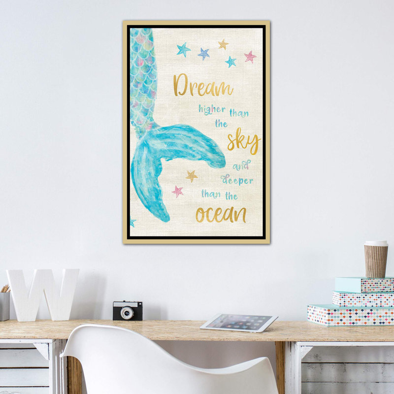 Art de rêve sirène, H 26 po x l 18 po x P 1,5 po, Toile encadrée d'or