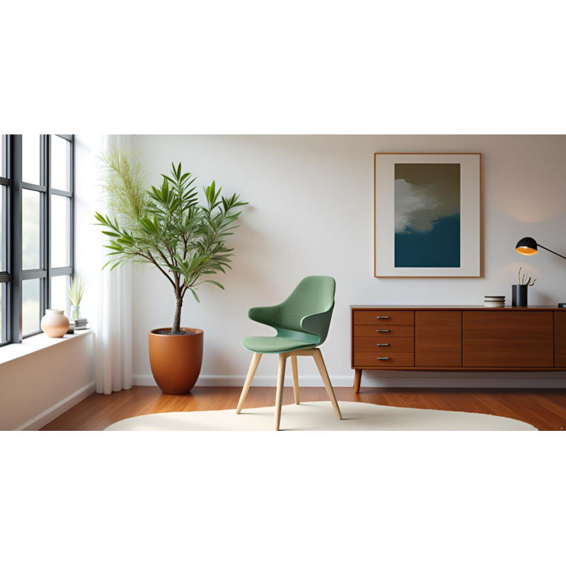 We’re it Nola Mid-Century Modern Accent Chair for Home and Office - Wood Frame, Upholstered Seat & Back, Green, Green Fabric