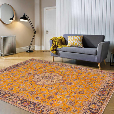 Laine orange nouée à la main de style oriental de 9 pi 11 po x 12 pi 6 po Wilber